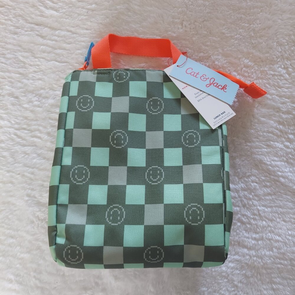 NWT Cat & Jack Checkered Smiley Face Lunch Bag - Picture 6 of 6